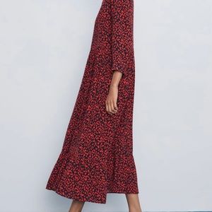 New Zara red leopard maxi dress